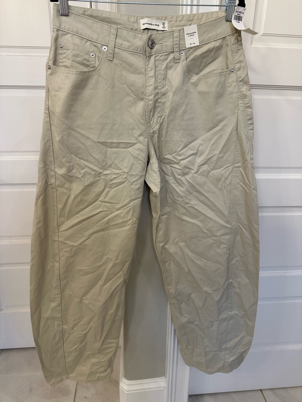 ABERCROMBIE & FITCH Curve Love Barrel Pant Women 27 4 Long Khaki Chino Baggy NEW